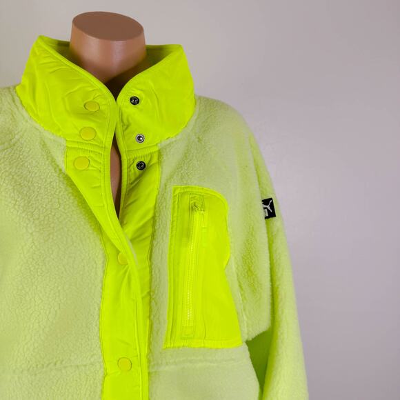 Puma Sherpa Fleece Jacket w/ Woven Pocket Neon Yellow Green Winter Active XL NWT - Picture 2 of 10